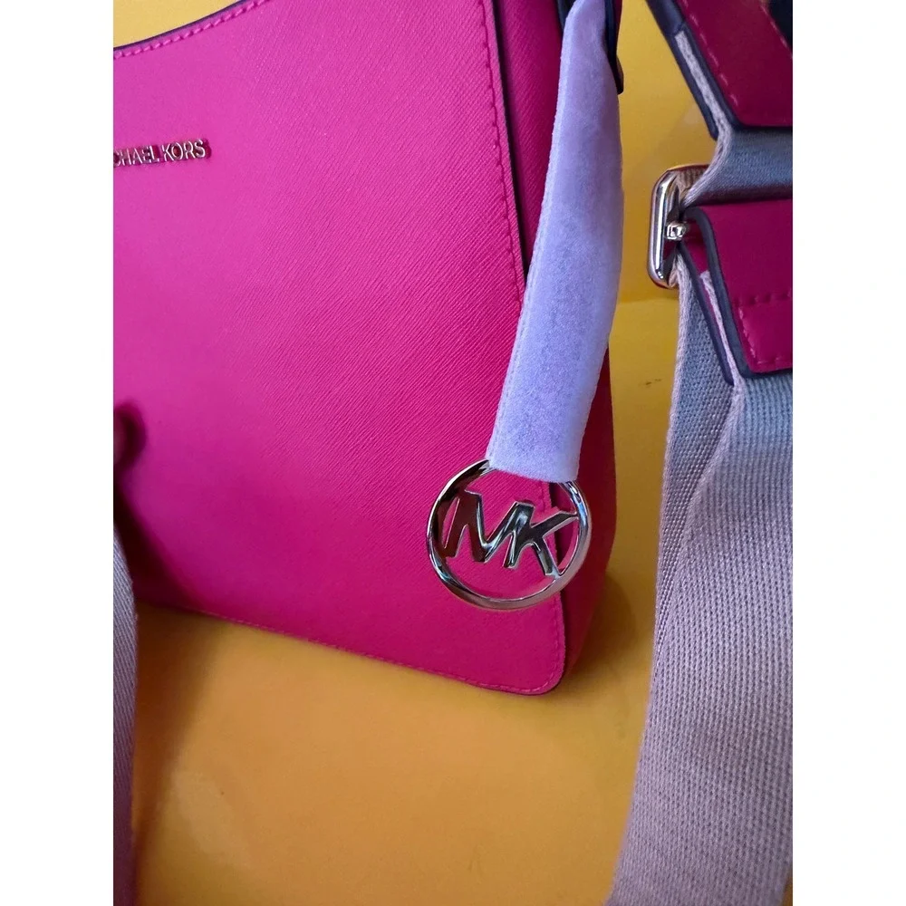 Michael‎ Kors Jet Set Large Crossbody Bag Pink Saffiano Leather Silver Hardware